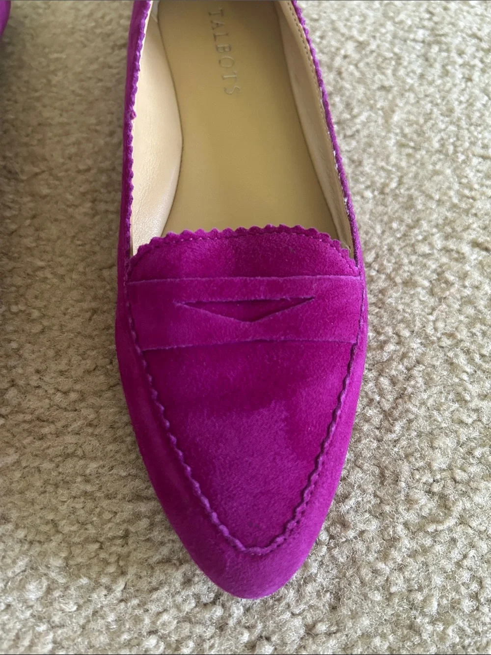 Talbots Women's Suede Pointed Penny Loafers — Magenta sz 6.5